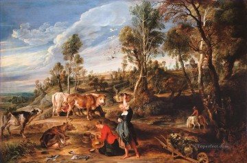 Ganado Vaca Toro Painting - Sir Peter Paul Rubens Lecheras con ganado en un paisaje La granja de Laken